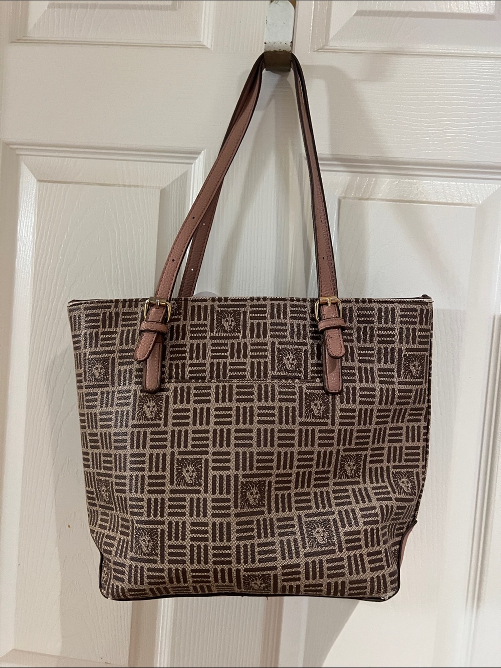 Anne Klein Brown Patterned Tote with Taupe Trim
